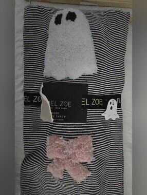 Rachel Zoe Black White Striped Throw Ghost Pink Bow Tassel